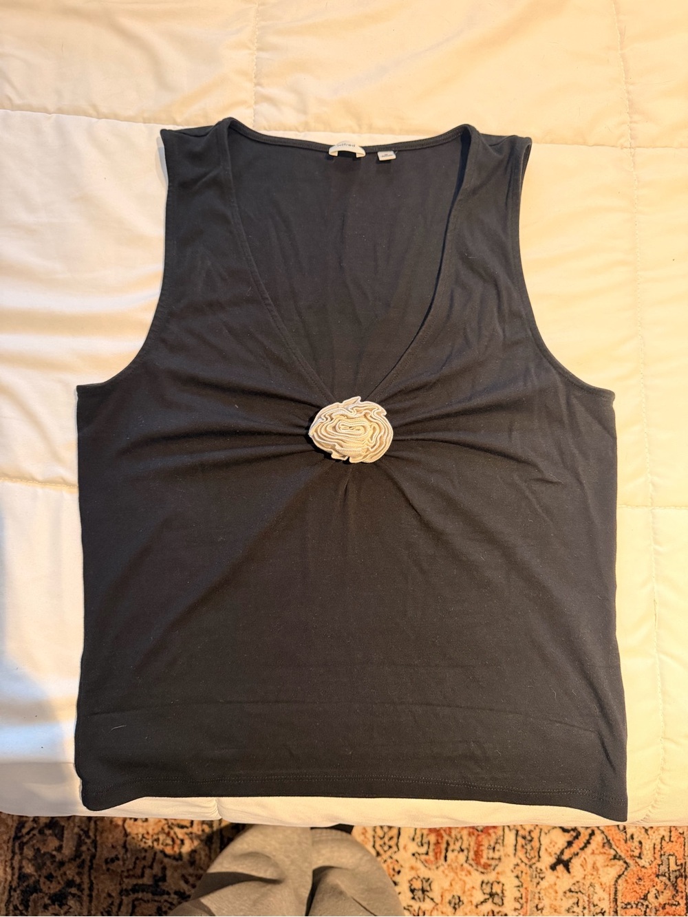 Wilfred Black Sleeveless V-Neck Tank with Rosette Accent